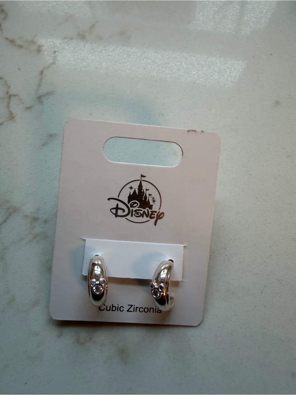 Disney Silver Tone Hoop Earrings with Clear Stones